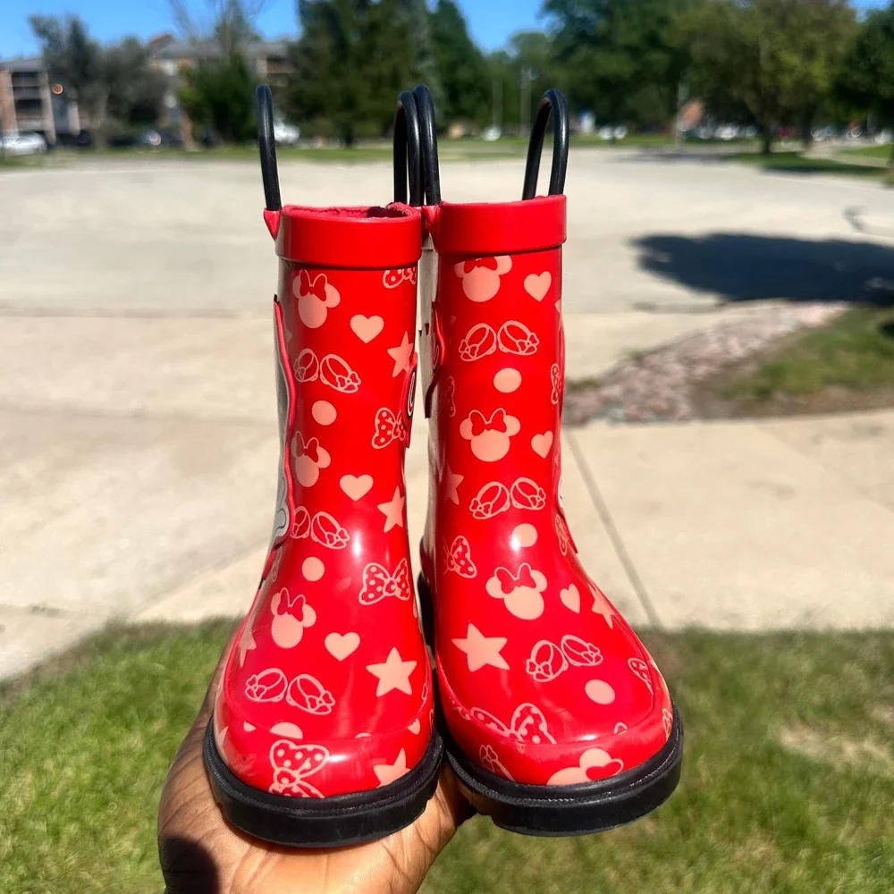 Disney Minnie Mouse Toddler Girl Waterproof Rubber Rain Boots Size 7 Red